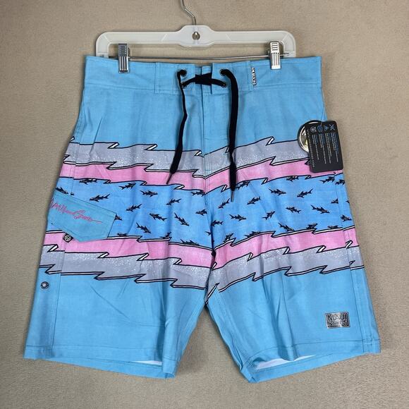 Maui and Sons Board Short Mens 32 Blue 4 Way Stretch Drawstring Waist Linerless - Picture 1 of 13